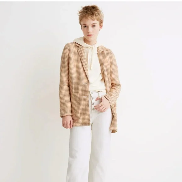 Madewell Linen Dorset 80s Oversized Blazer in Gingham Check Size Small - Picture 1 of 7